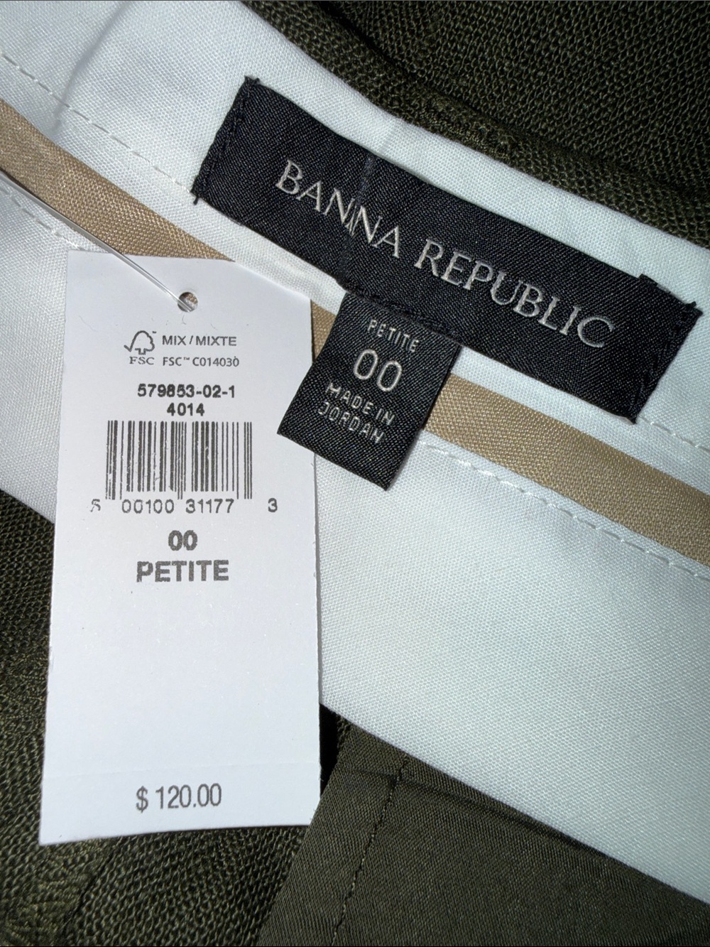 Banana Republic Palma Linen Bermuda Short Camo Green NWT Size 00 Petite - Picture 2 of 6